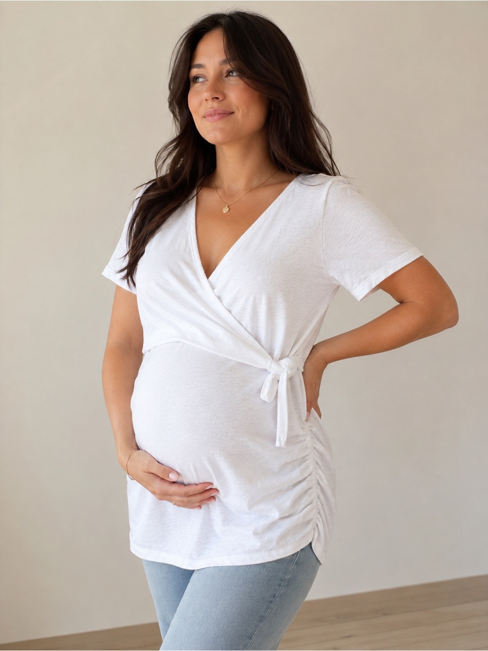 Old Navy Maternity White Wrap Nursing Top | Side Ruched Tie XXL